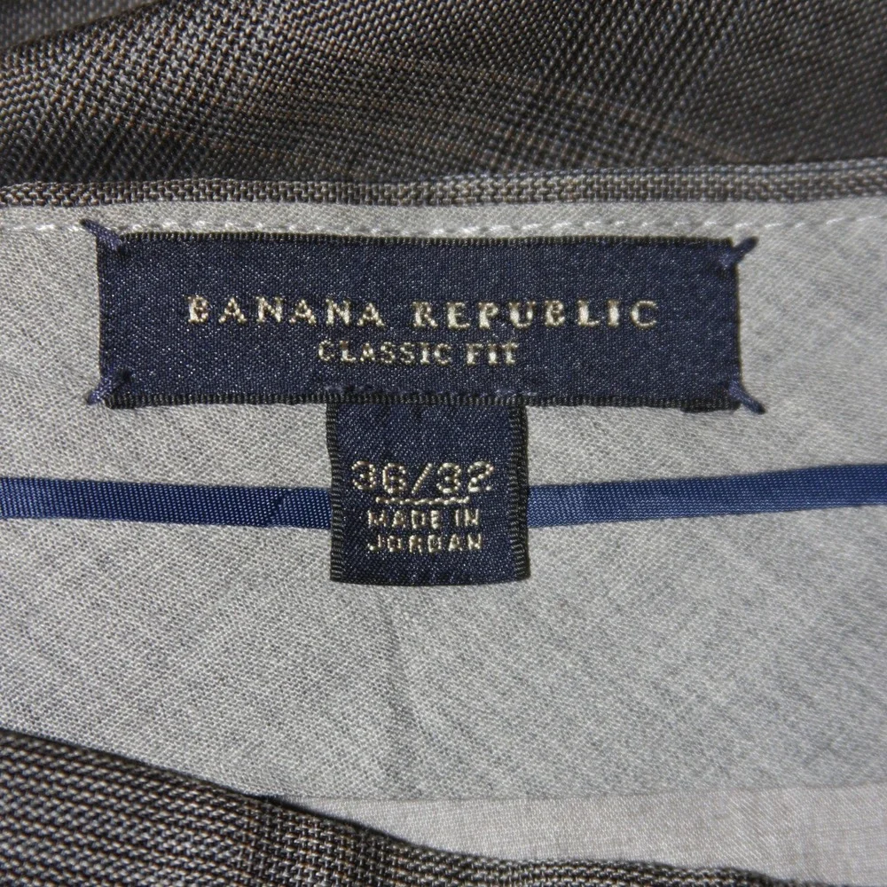 Banana Republic Dress Pants Mens 36 Gray Classic Fit Plaid Flat‎ Front Casual